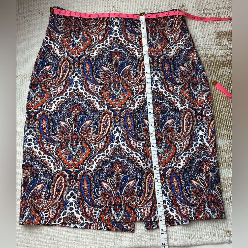 J. CREW Orange, Blue, White & Black Paisley Pencil Skirt | Size 0 - Picture 9 of 9